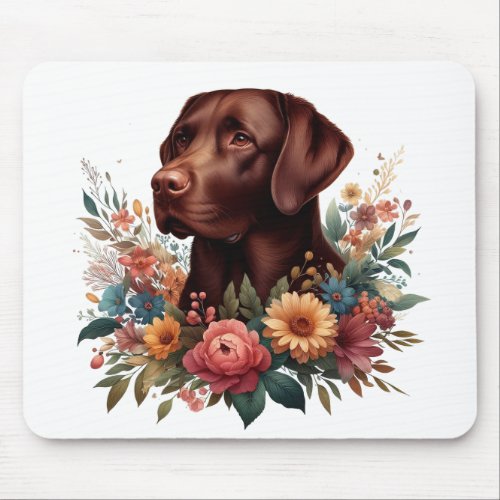 Floral Chocolate Lab Mouse pad