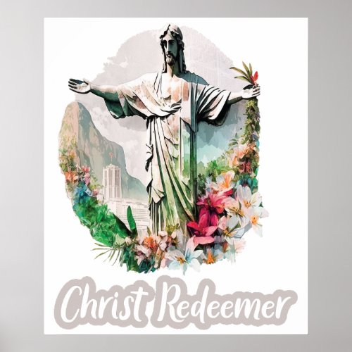 Floral Christ the Redeemer Vintage Travel Poster