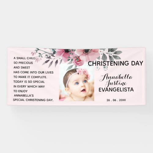 Floral CHRISTENING DAY Soft PinkGray Event Party Banner