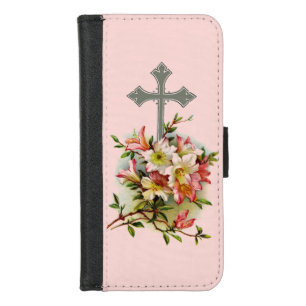 Floral Christian Cross iPhone 8/7 Wallet Case