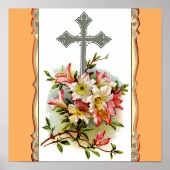 Floral Christian Cross Poster by justcrosses at Zazzle