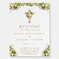 Floral Christian Cross Wedding Welcome Sign