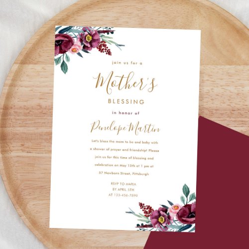 Floral Christian Mother and Baby Blessing Party  Invitation