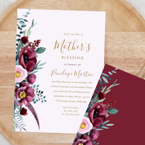 Floral Christian Mother and Baby Blessing Party  Invitation