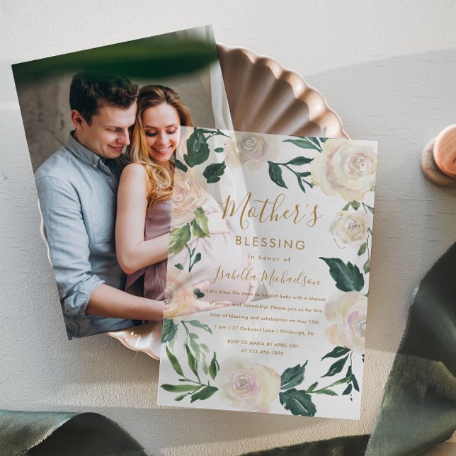 Floral Christian Mother and Baby Blessing Party Vellum Invitations (Creator Uploaded)