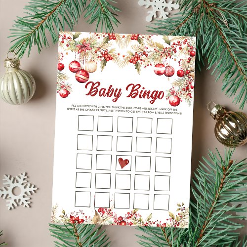 Floral Christmas Baby Shower Bingo Games Card