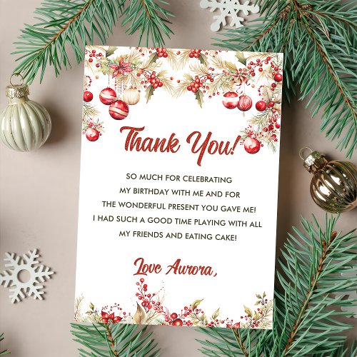 Floral Christmas Birthday Party Thank You Card