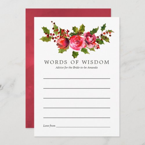 Floral Christmas Bridal Shower Advice for Bride Invitation