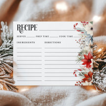 Floral Christmas Bridal Shower Recipe Card