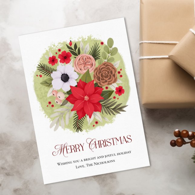 Floral Christmas Card - Poinsettia & Pine Cone (Creator Uploaded)