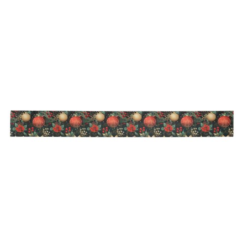 Floral Christmas Chic Pattern Red Green Gold Satin Ribbon
