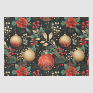 Floral Christmas Chic Pattern Red Green Gold Tissue Paper