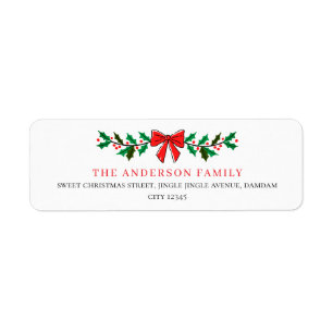 Floral Christmas Elegant Simple Return Address Label