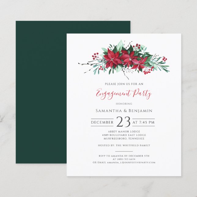 Floral Christmas Engagement Party Berries Invite (Front/Back)