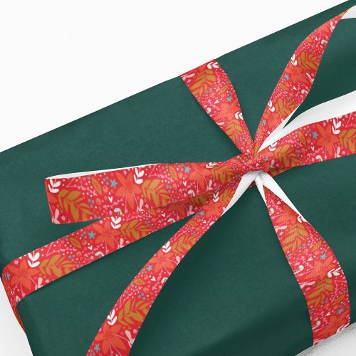 Floral Christmas Flowers Red Gift Ribbon