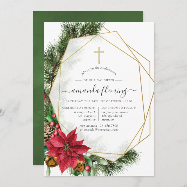 Floral Christmas Geometric Confirmation Invitation (Front/Back)