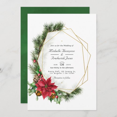 Floral Christmas Geometric QR Code RSVP Wedding Invitation