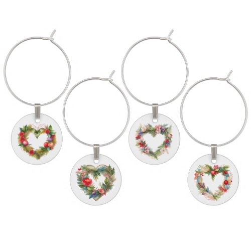 Floral Christmas Hearts Assorted Wine Charms Tags