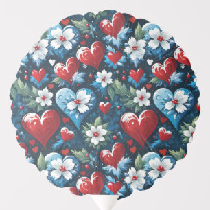 Floral Christmas Hearts in Red Blue and Green Balloon