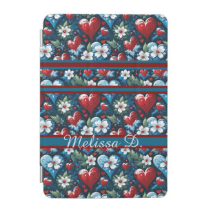 Floral Christmas Hearts in Red Blue and Green iPad Mini Cover