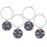 Floral Christmas Hearts in Red Blue and Green Wine Charm