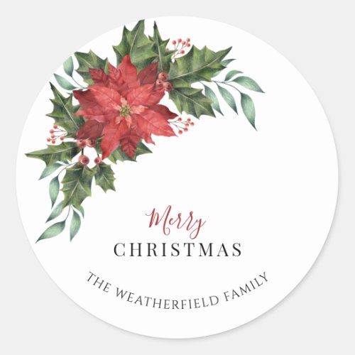 Floral Christmas Holiday Botanical Classic Round Sticker