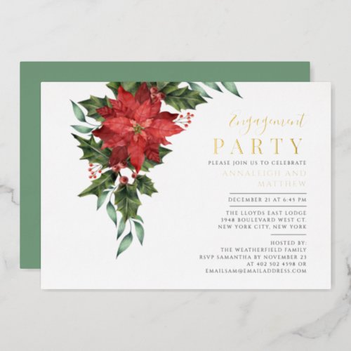 Floral Christmas Holiday Engagement Party Gold Foil Invitation