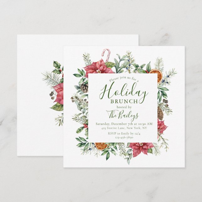 Floral Christmas Holiday Frame | Holiday Brunch Invitation (Front/Back)
