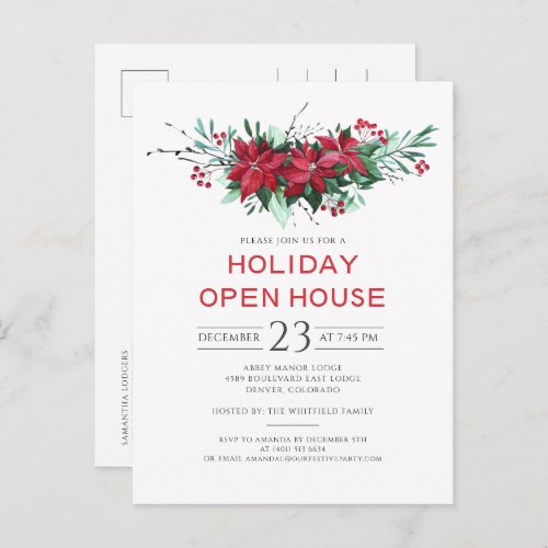 Floral Christmas Holiday Open House Party Invitation Postcard