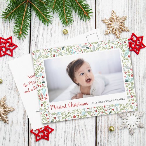 Floral Christmas Holiday Pattern Photo Postcard