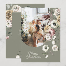 Floral Christmas Holiday Photo Personalized