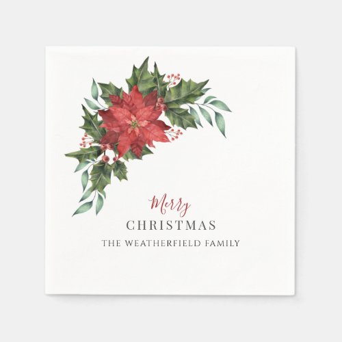 Floral Christmas Holiday Poinsettia Bloom Paper Napkins