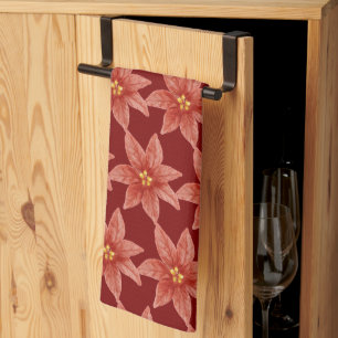 Floral Christmas Holiday Red Poinsettia  Kitchen Towel