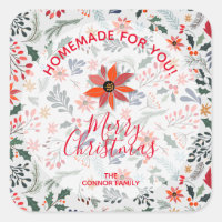 Floral Christmas Homemade Cookie Holiday Baking Square Sticker