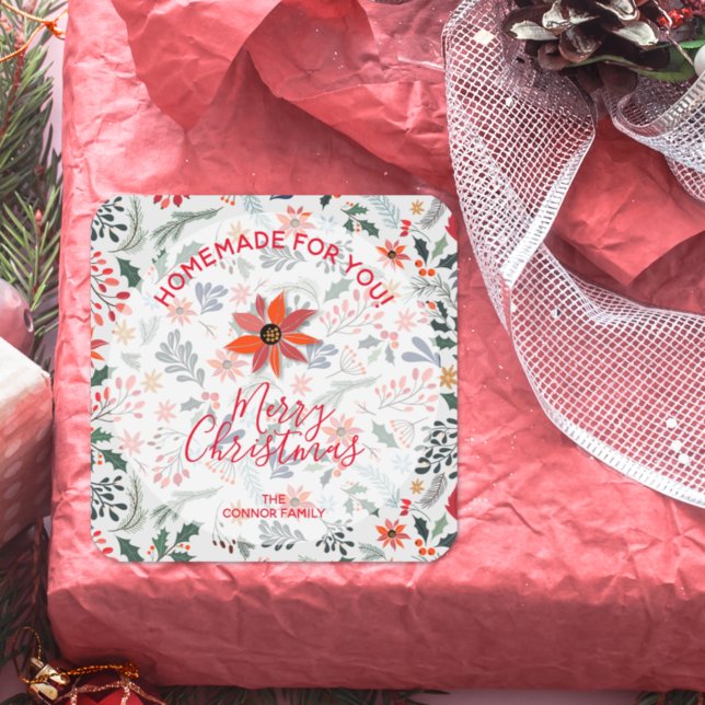 Floral Christmas Homemade Cookie Holiday Baking Square Sticker (Creator Uploaded)