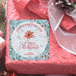 Floral Christmas Homemade Food Holiday Baking Square Sticker