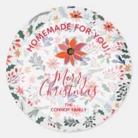 Floral Christmas Homemade For You Holiday Baking Classic Round Sticker