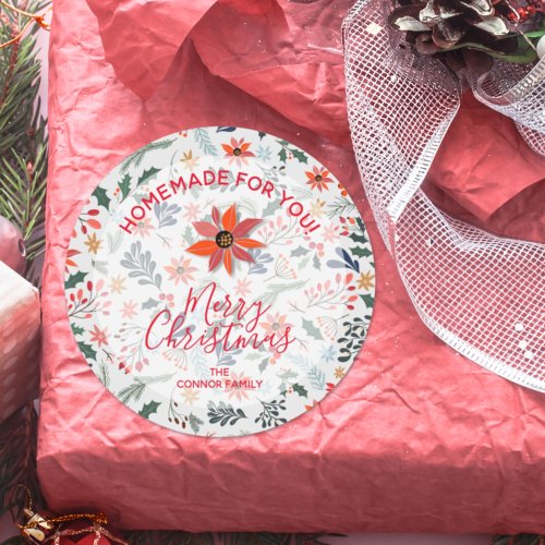 Floral Christmas Homemade For You Holiday Baking Classic Round Sticker