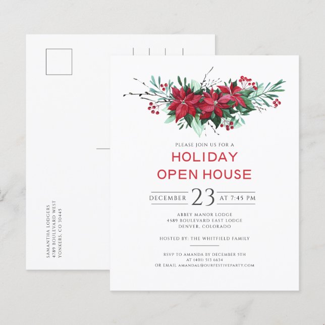 Floral Christmas Open House Invitation (Front/Back)