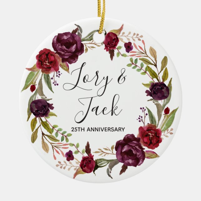 Floral Christmas Ornament for Wedding Anniversary (Front)