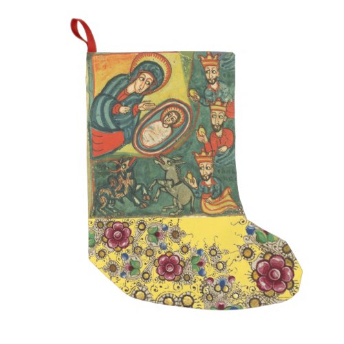 FLORAL CHRISTMAS PARCHMENTADORATION OF MAGI SMALL CHRISTMAS STOCKING