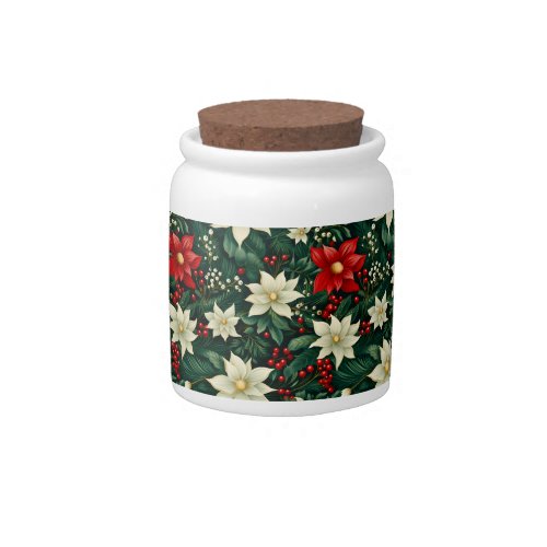 Floral Christmas Pattern Candy Jar
