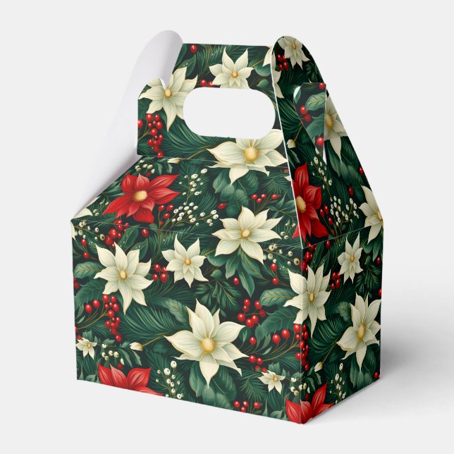Floral Christmas Pattern Favor Boxes (Front Side)