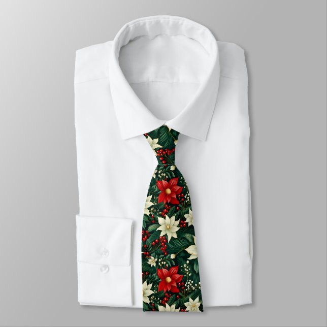 Floral Christmas Pattern  Neck Tie (Tied)