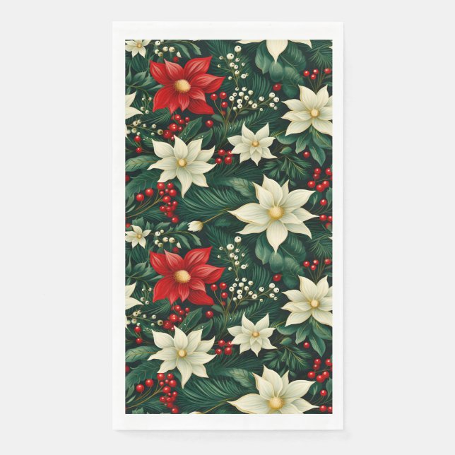 Floral Christmas Pattern Paper Guest Towels (Front)