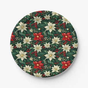 Floral Christmas Pattern Paper Plates