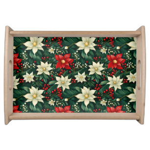 Floral Christmas Pattern Serving Tray