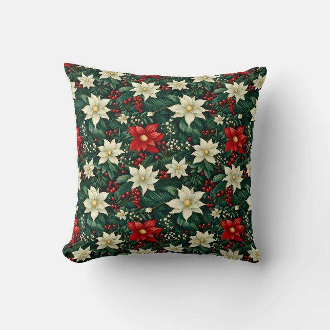 Floral Christmas Pattern  Throw Pillow (Front)