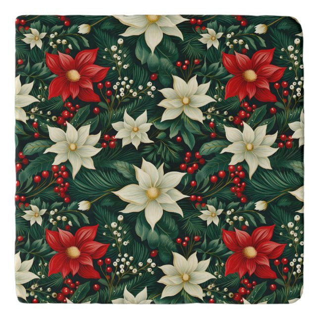 Floral Christmas Pattern Trivet (Front)