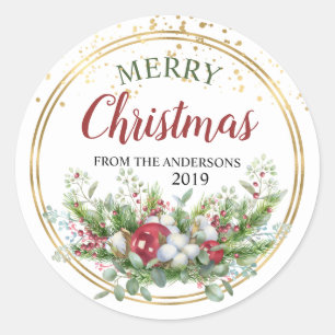 Floral Christmas personalized stickers labels